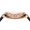 Emporio Armani Gianni T Bar Mother of Pearl White Dial Black Leather Strap Watch For Women - AR60047